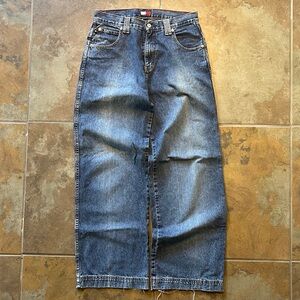Vintage late 90s super baggy Tommy Hilfiger wideleg blue jeans men’s size 31x33